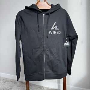 NWT WIRED Logo Zip Up Hoodie Men’s M Black Cotton Blend Fleece Graphic